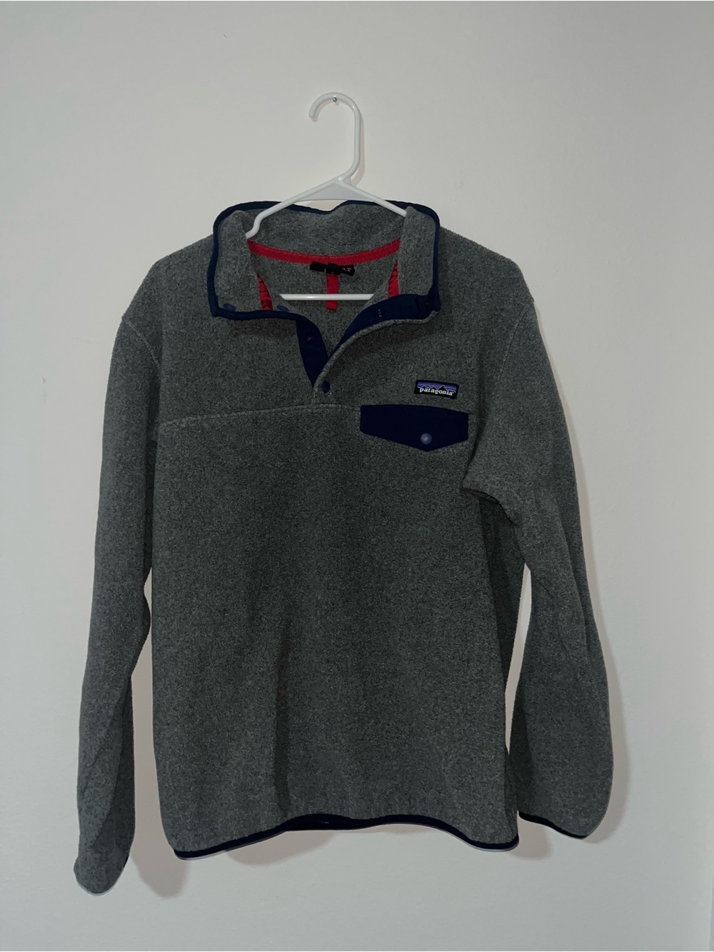 Patagonia Grey Fleece Pullover with Navy Trim